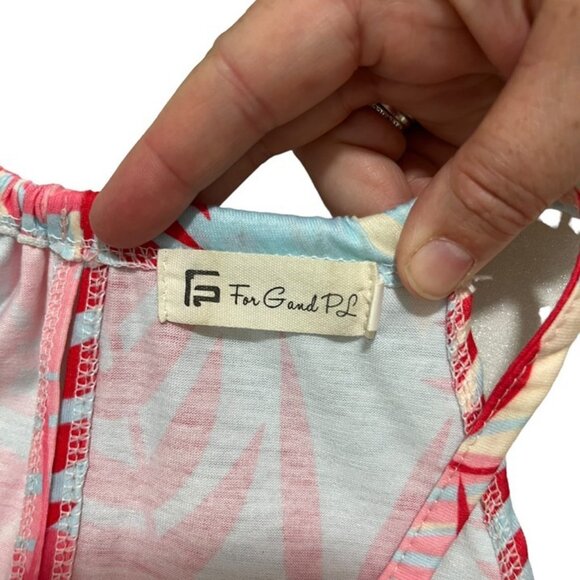 For G and PL dress women's M blue pink tropical Hawaiian print summer casual - Picture 4 of 9